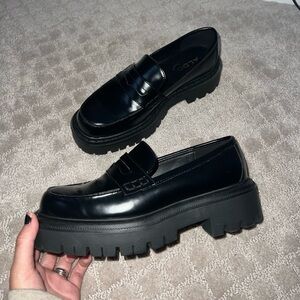 Aldo Glossy Black Platform Loafers